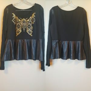 Peplum top with sheer long sleeves